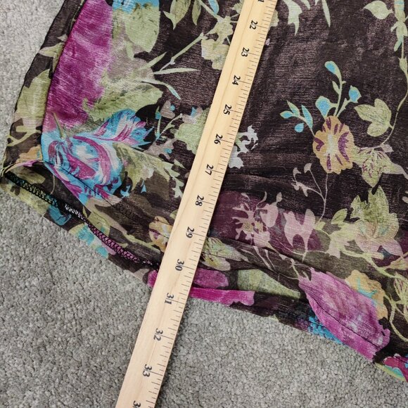 HuaSiJie Women's Blouse Sz L Brown Floral Sheer Lined Cotton Blend Spring Summer - Picture 9 of 9